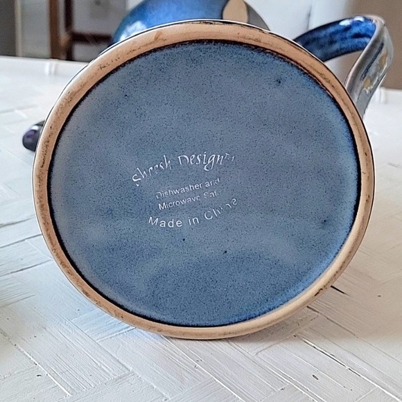 Sheesh Design Tall Coffee Tea Pot Ceramic 10" Tall Blue White Black - Picture 9 of 10